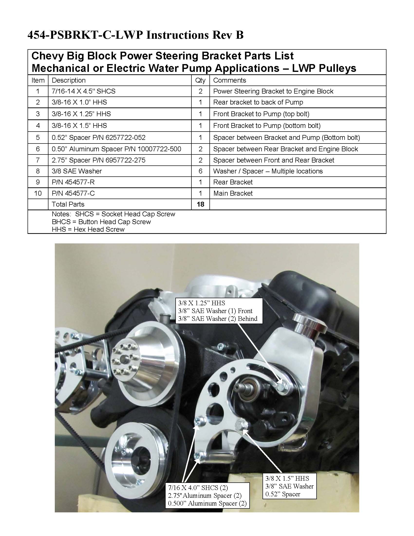 454-PSBRKT-C-LWP : Power Steering Bracket For Big Block Chevy With Long ...